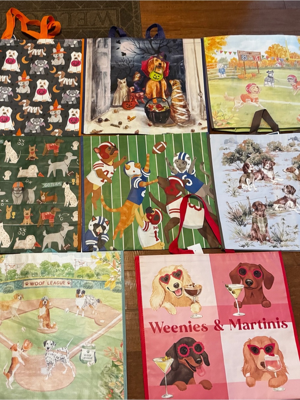 Reusable tote bags featuring dogs x8